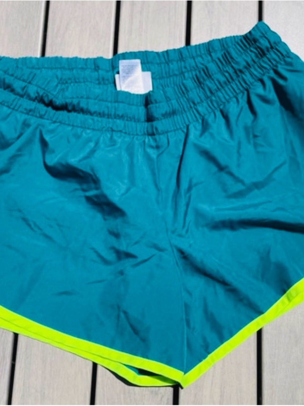 Danskin Teal Athletic Shorts with Neon Yellow Trim